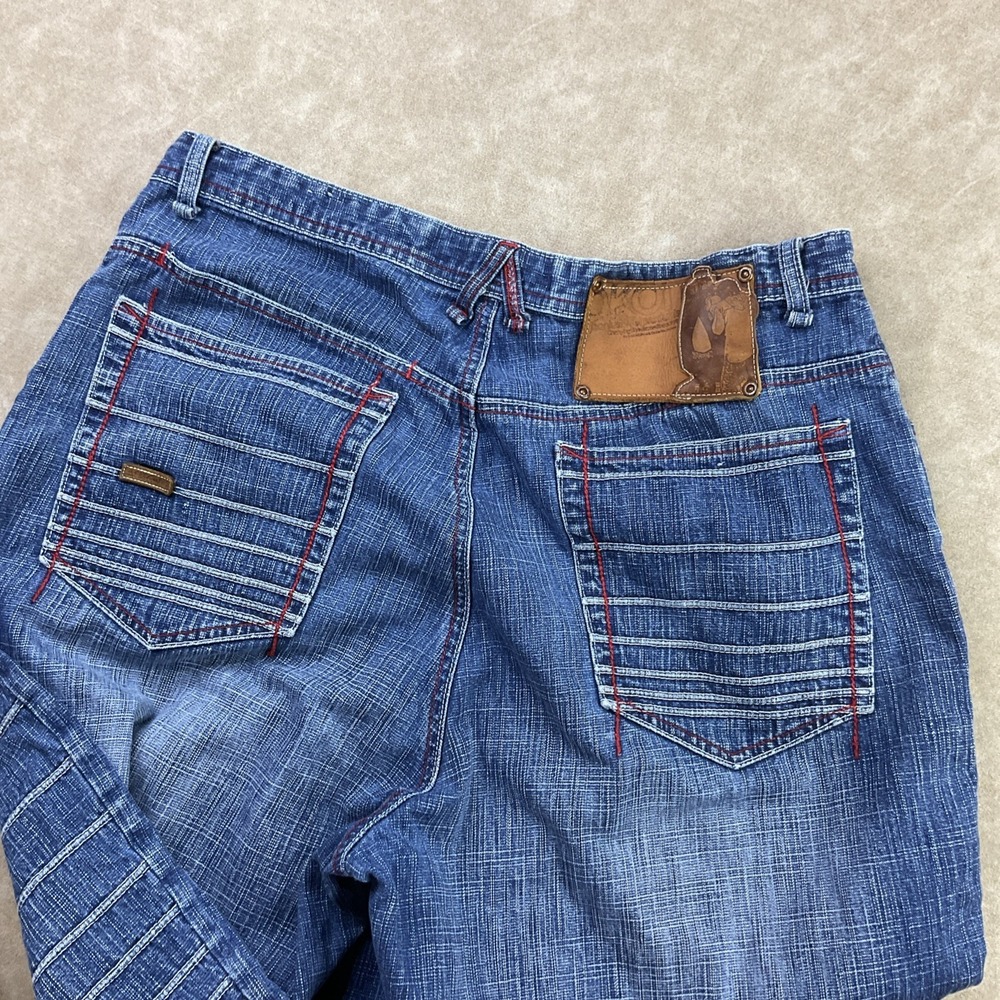 Vintage Y2K Akademiks Jeans 36x29 Embroidered Striped Punk Grunge Denim Pant - Picture 11 of 12